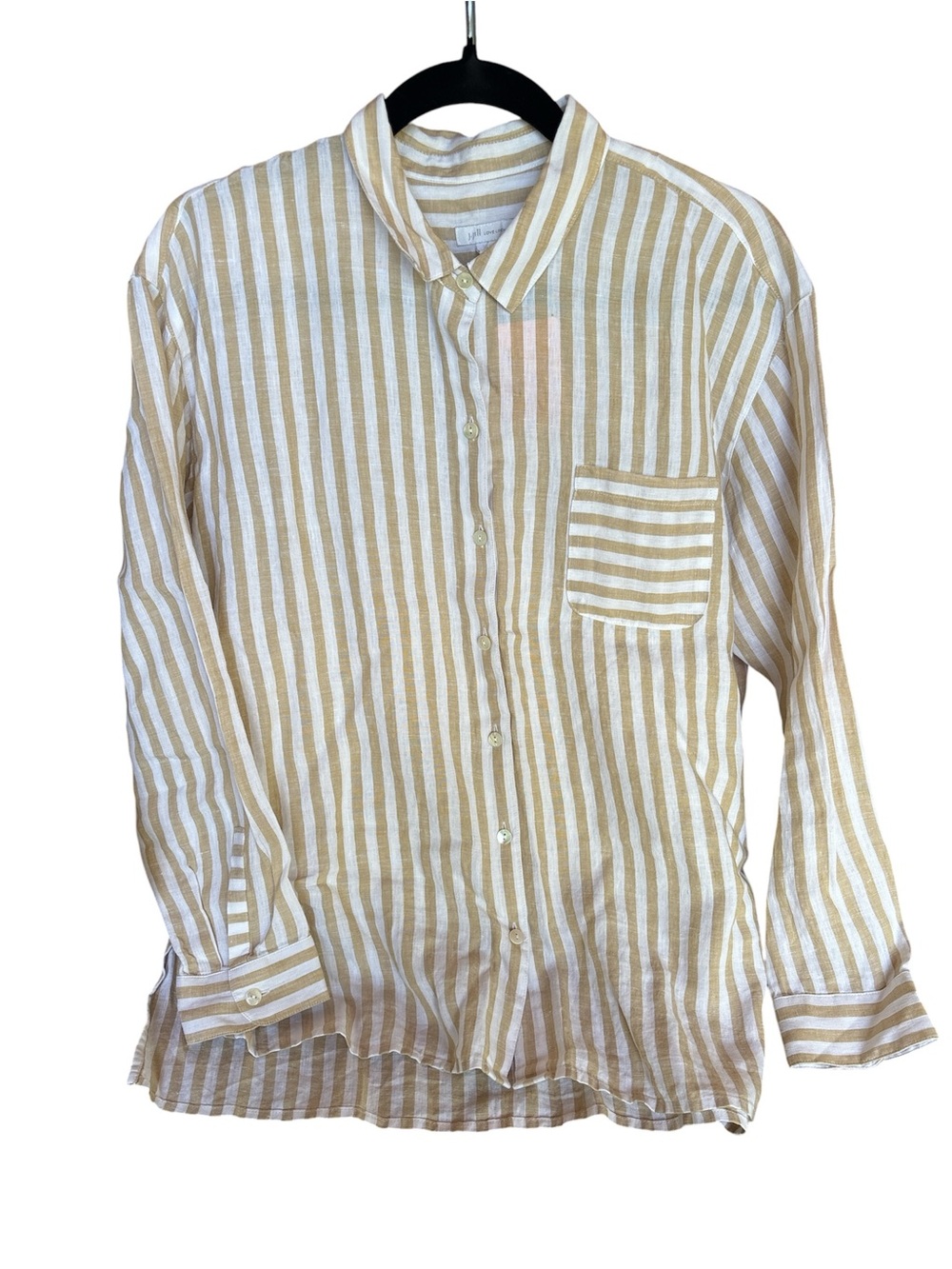 J. Jill Cream and White Vertical Stripe Button-Up linen Blouse
